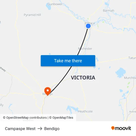 Campaspe West to Bendigo map