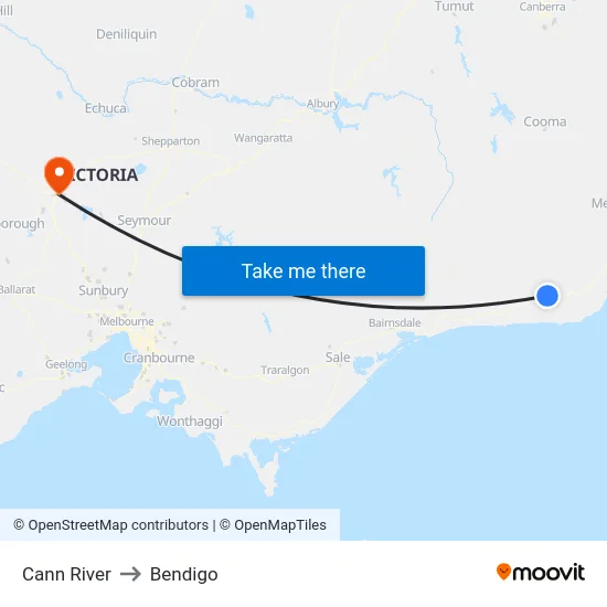 Cann River to Bendigo map