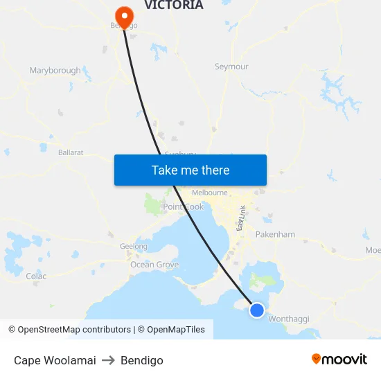 Cape Woolamai to Bendigo map