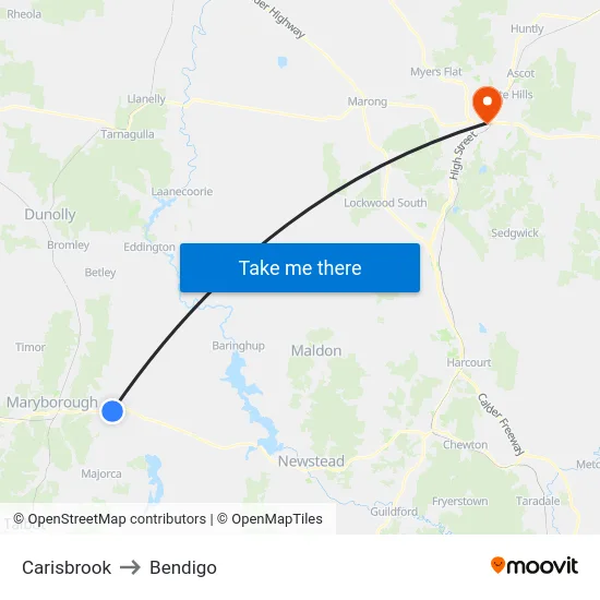 Carisbrook to Bendigo map