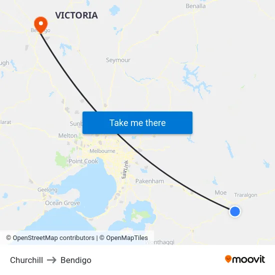 Churchill to Bendigo map