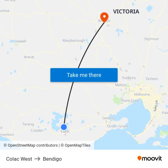Colac West to Bendigo map
