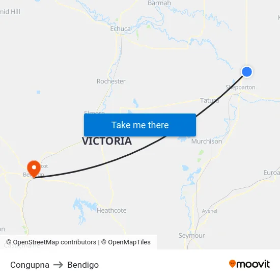 Congupna to Bendigo map