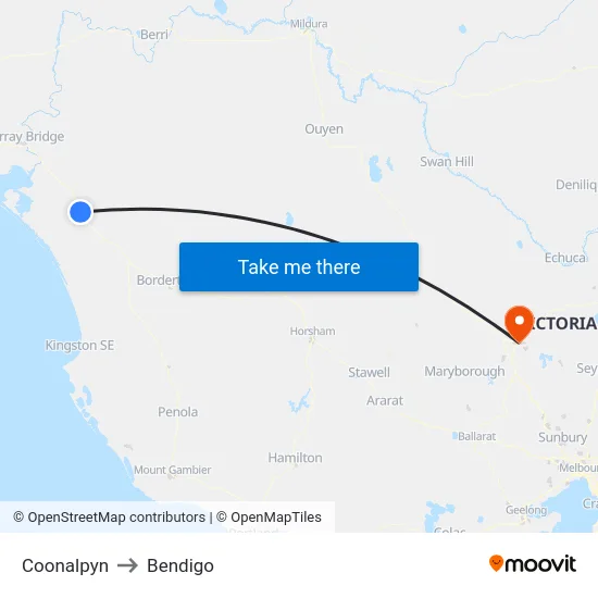 Coonalpyn to Bendigo map