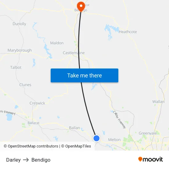 Darley to Bendigo map