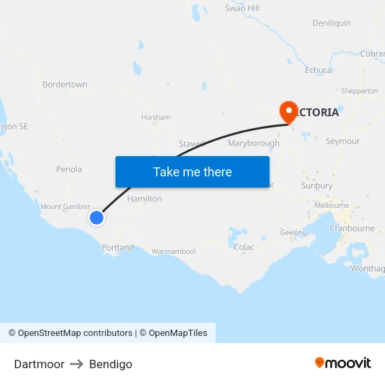 Dartmoor to Bendigo map