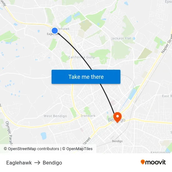 Eaglehawk to Bendigo map
