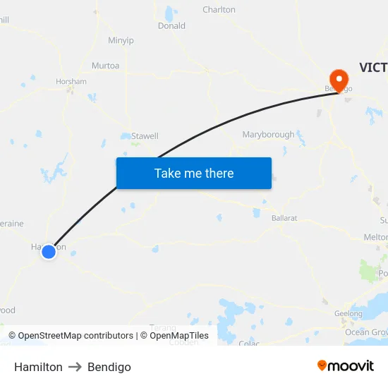 Hamilton to Bendigo map