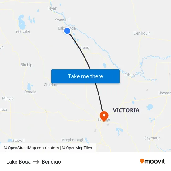 Lake Boga to Bendigo map