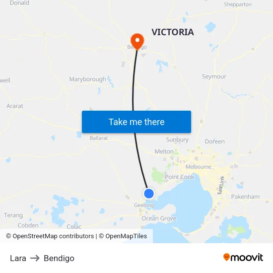 Lara to Bendigo map