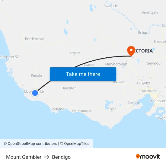 Mount Gambier to Bendigo map
