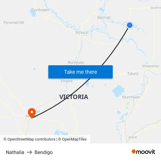 Nathalia to Bendigo map