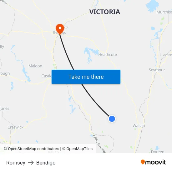 Romsey to Bendigo map