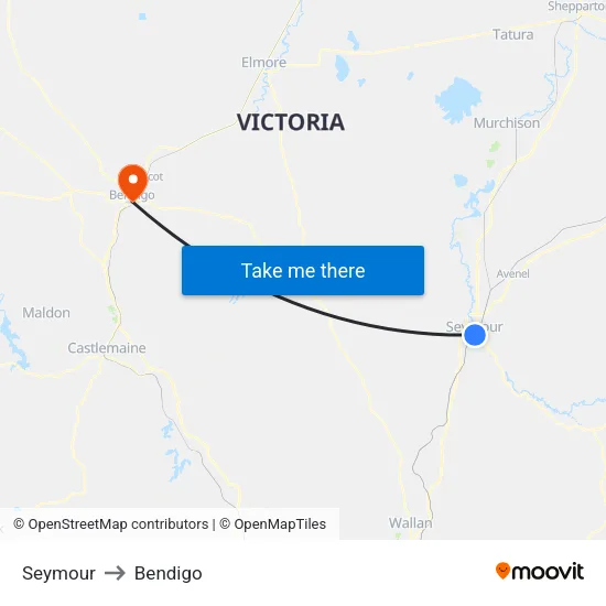 Seymour to Bendigo map