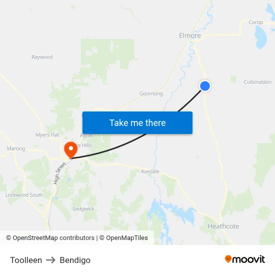 Toolleen to Bendigo map
