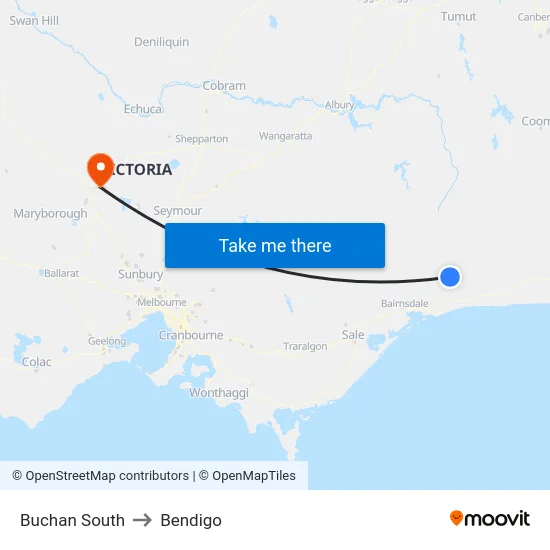 Buchan South to Bendigo map