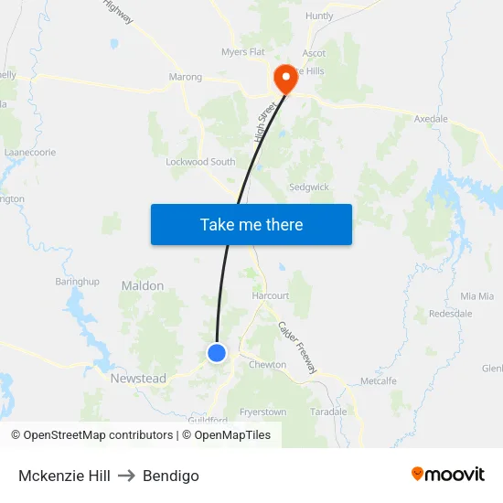 Mckenzie Hill to Bendigo map