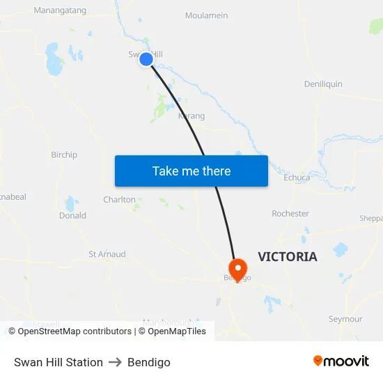 Swan Hill Station to Bendigo map