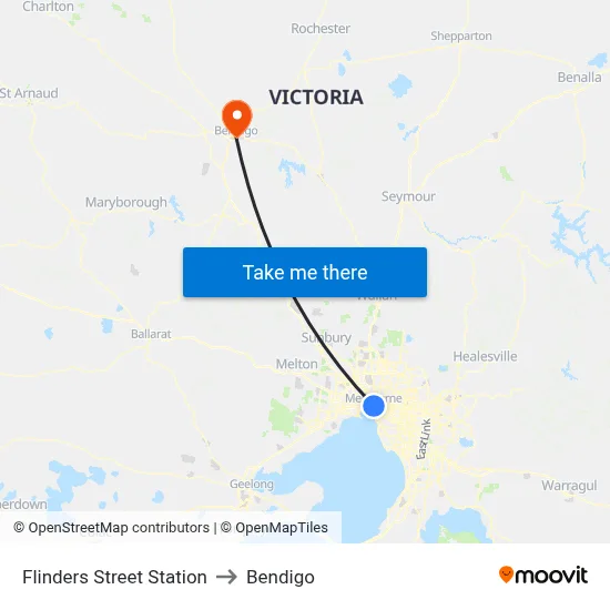 Flinders Street Station to Bendigo map