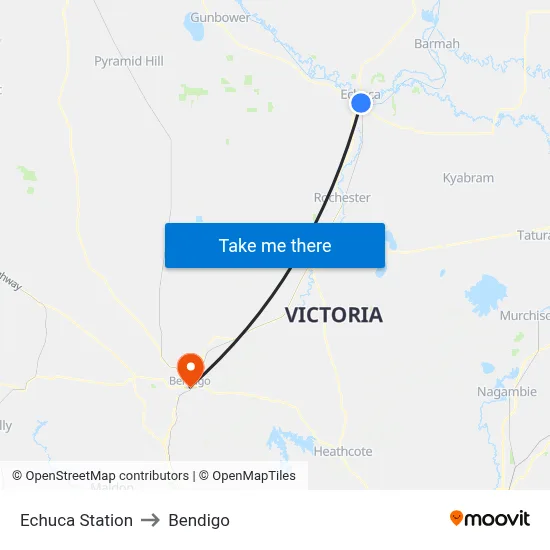 Echuca Station to Bendigo map