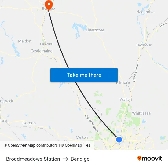 Broadmeadows Station to Bendigo map
