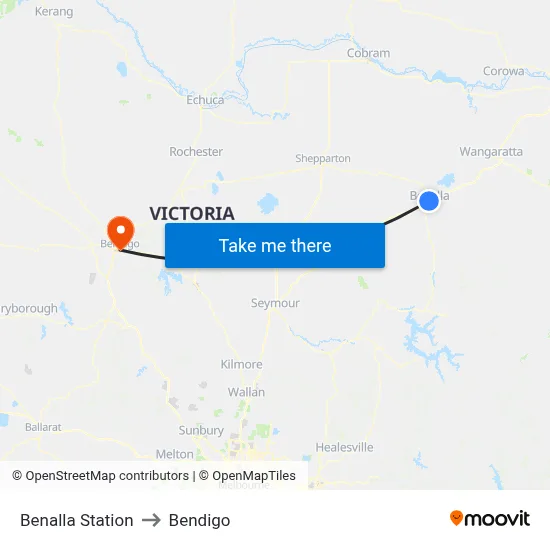 Benalla Station to Bendigo map