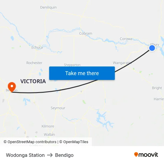 Wodonga Station to Bendigo map