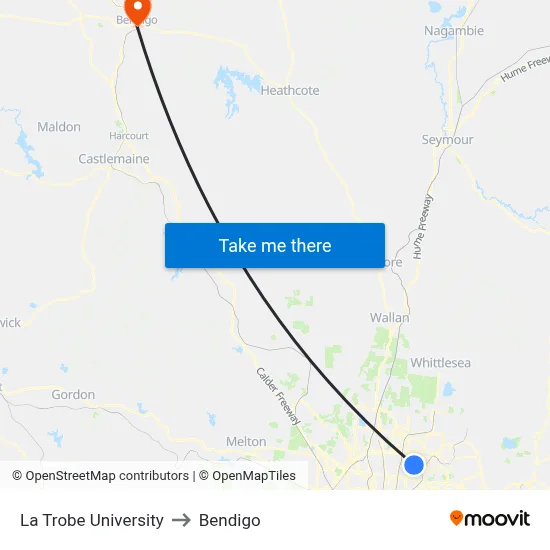 La Trobe University to Bendigo map