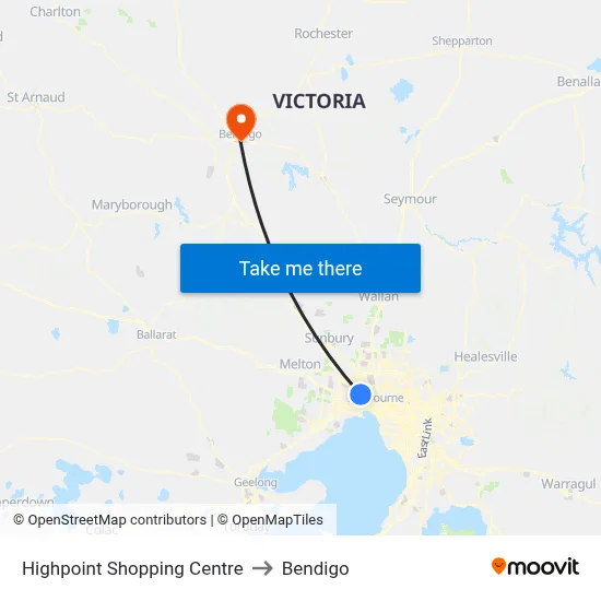 Highpoint Shopping Centre to Bendigo map