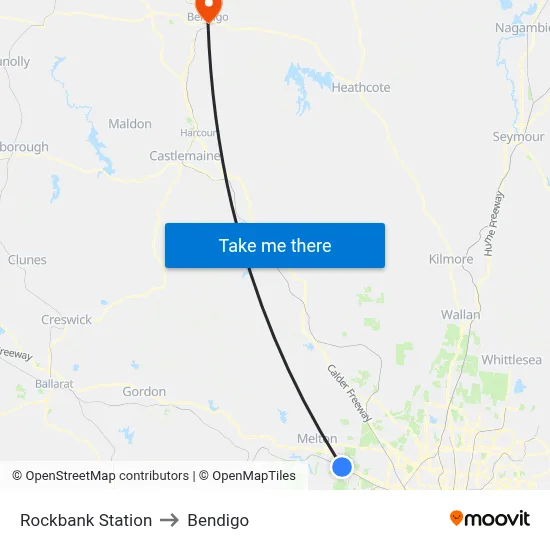 Rockbank Station to Bendigo map