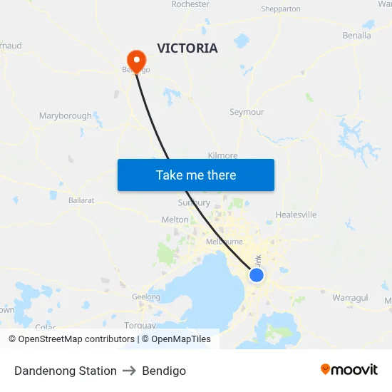 Dandenong Station to Bendigo map