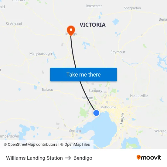 Williams Landing Station to Bendigo map