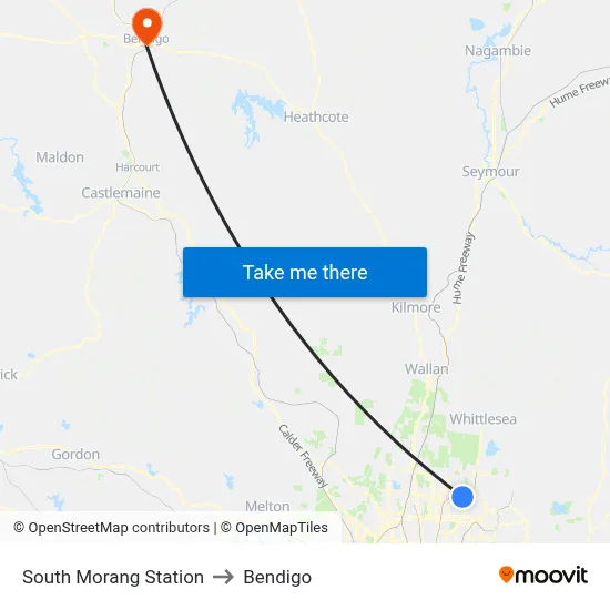 South Morang Station to Bendigo map