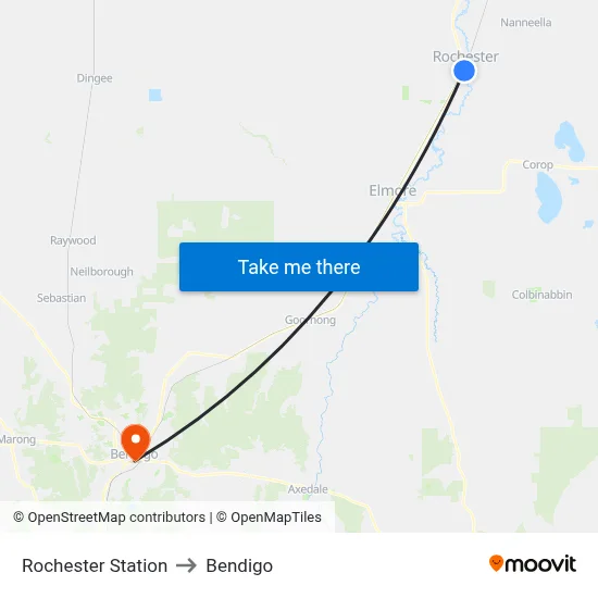 Rochester Station to Bendigo map
