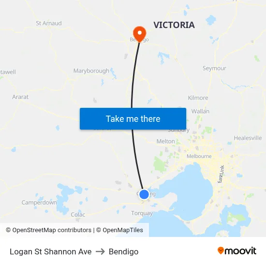 Logan St Shannon Ave to Bendigo map