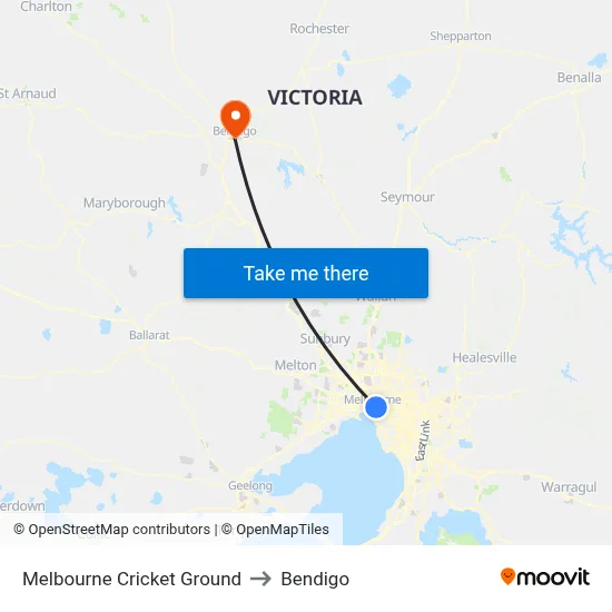 Melbourne Cricket Ground to Bendigo map