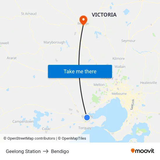 Geelong Station to Bendigo map