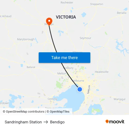 Sandringham Station to Bendigo map