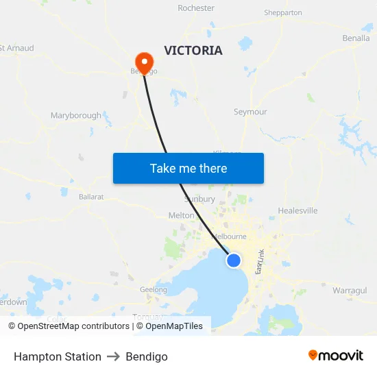 Hampton Station to Bendigo map