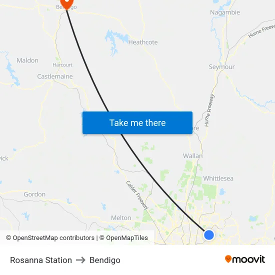 Rosanna Station to Bendigo map
