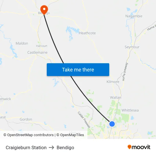 Craigieburn Station to Bendigo map