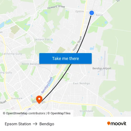 Epsom Station to Bendigo map