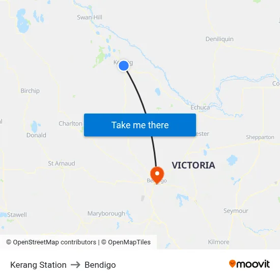 Kerang Station to Bendigo map