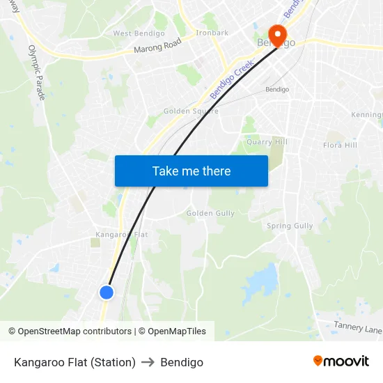 Kangaroo Flat (Station) to Bendigo map