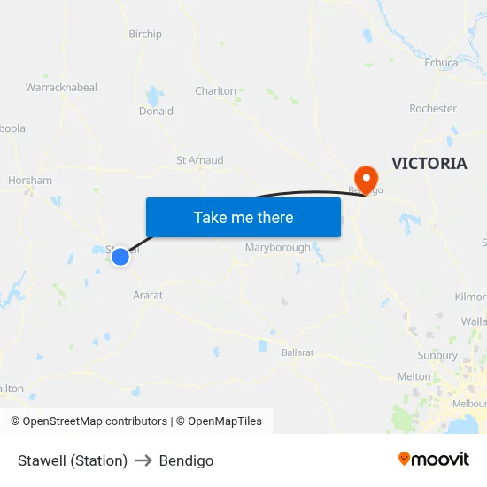 Stawell (Station) to Bendigo map