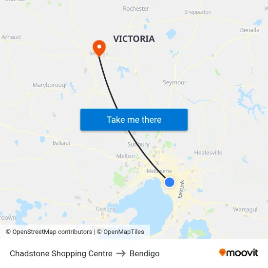 Chadstone Shopping Centre to Bendigo map
