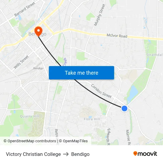 Victory Christian College to Bendigo map