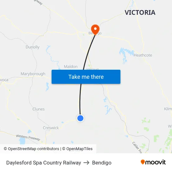 Central Highlands Tourist Railway to Bendigo map
