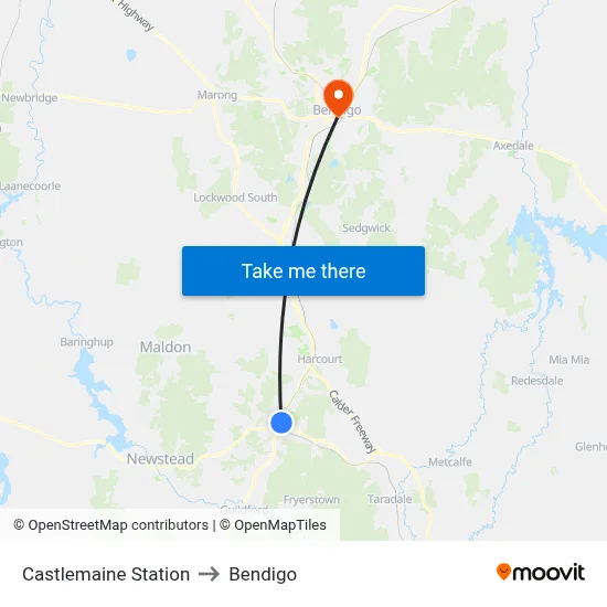Castlemaine Station to Bendigo map