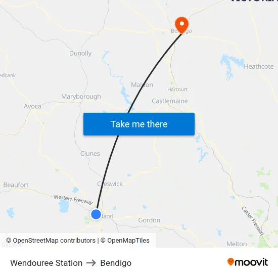 Wendouree Station to Bendigo map